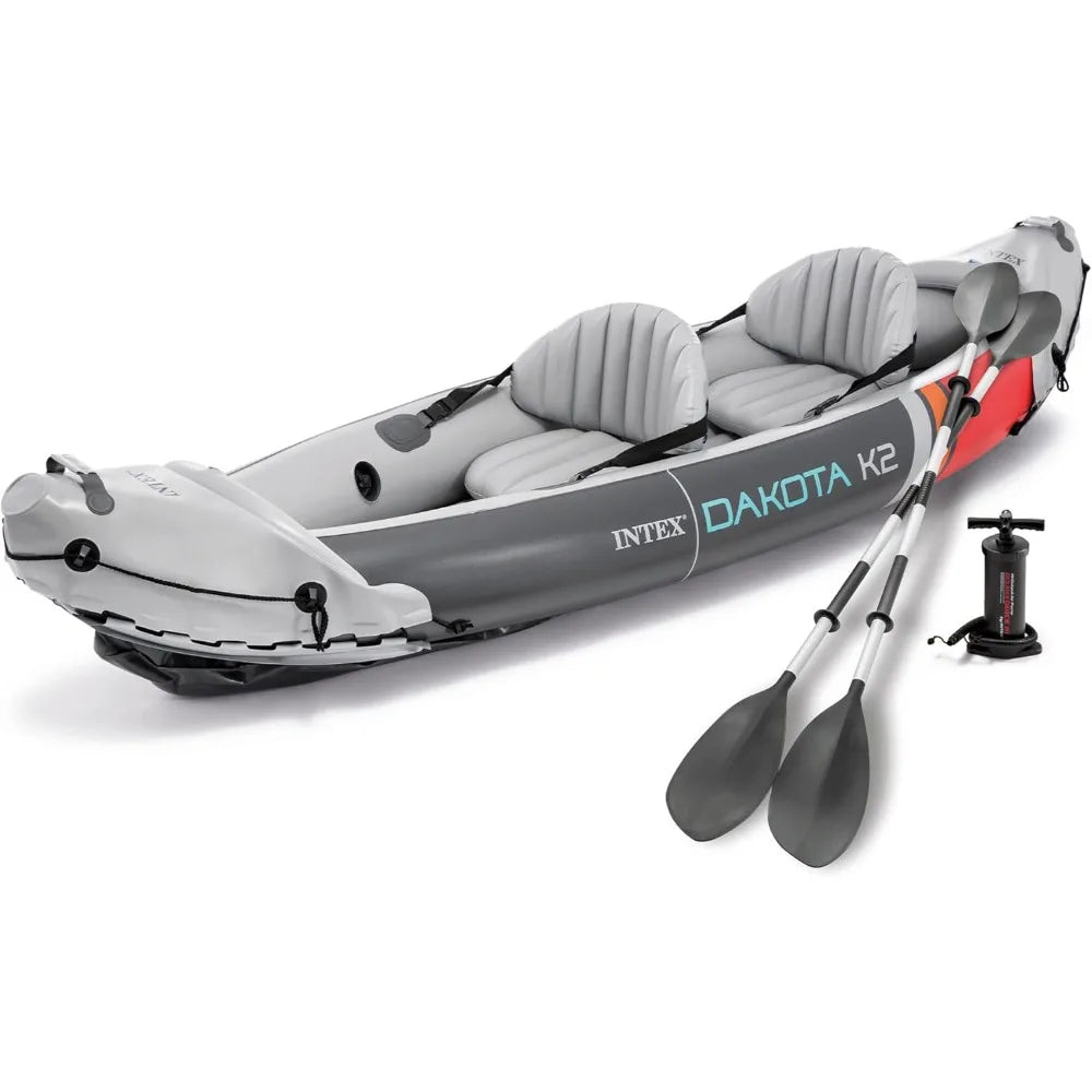 Inflatable Two Person Vinyl Kayak With 86 Inch Oars Pump