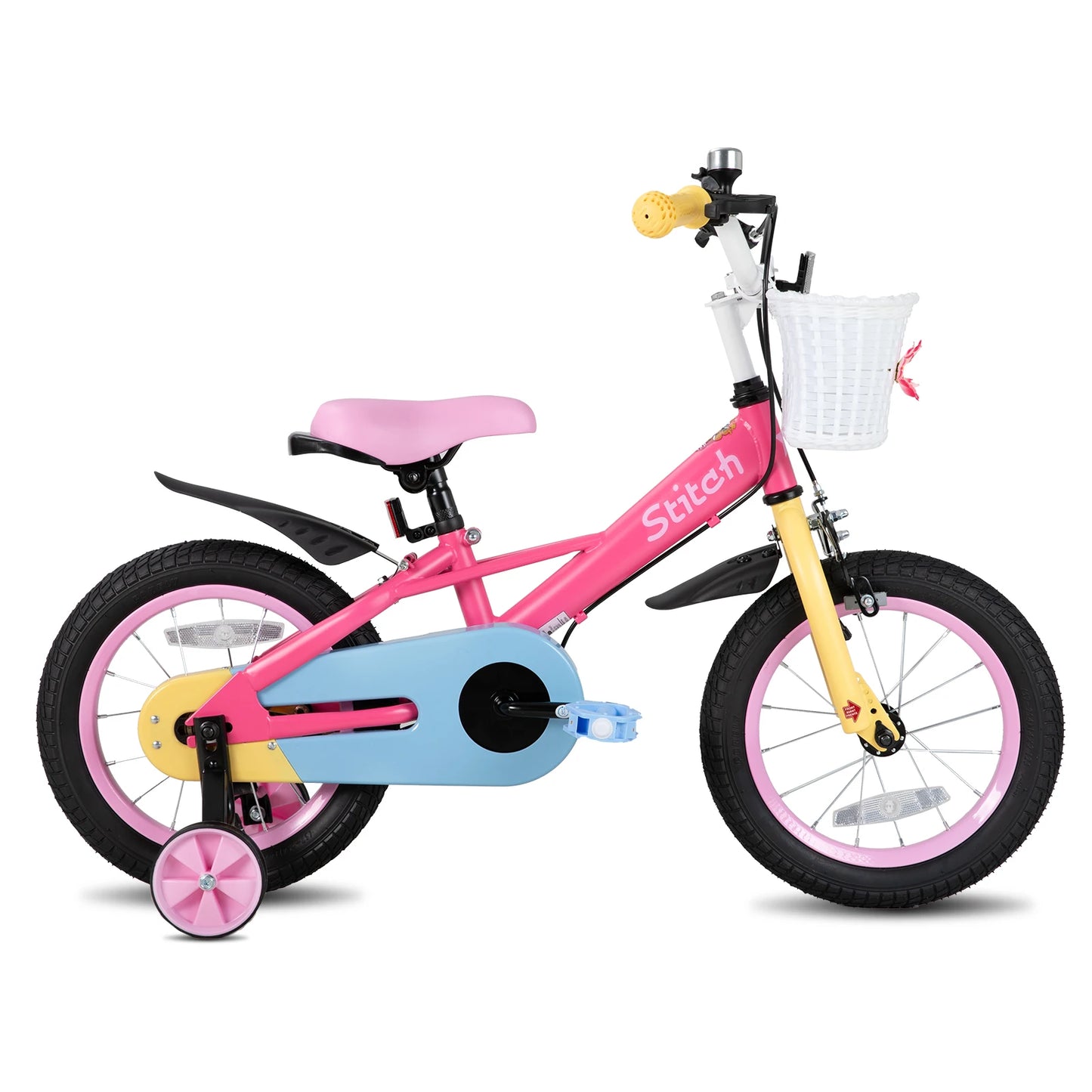 *14 Inch Kids Bike for 3-5 Years Old, 14 Inch Girls Bike with Baskets & Stabilisers,