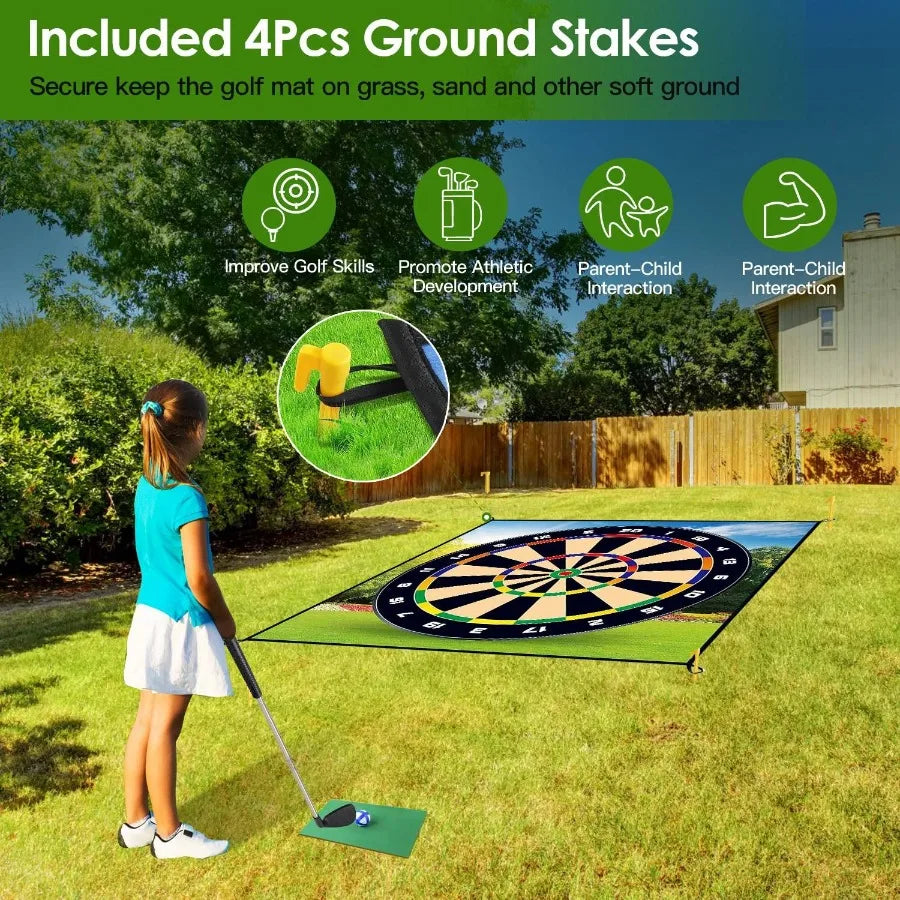 Golf Chipping Dart Game Mat Set With 20 Sticky Balls Ground Stakes Hanging Hooks Carrying Bag