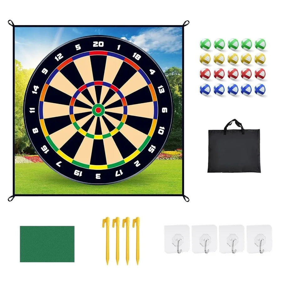 Golf Chipping Dart Game Mat Set With 20 Sticky Balls Ground Stakes Hanging Hooks Carrying Bag