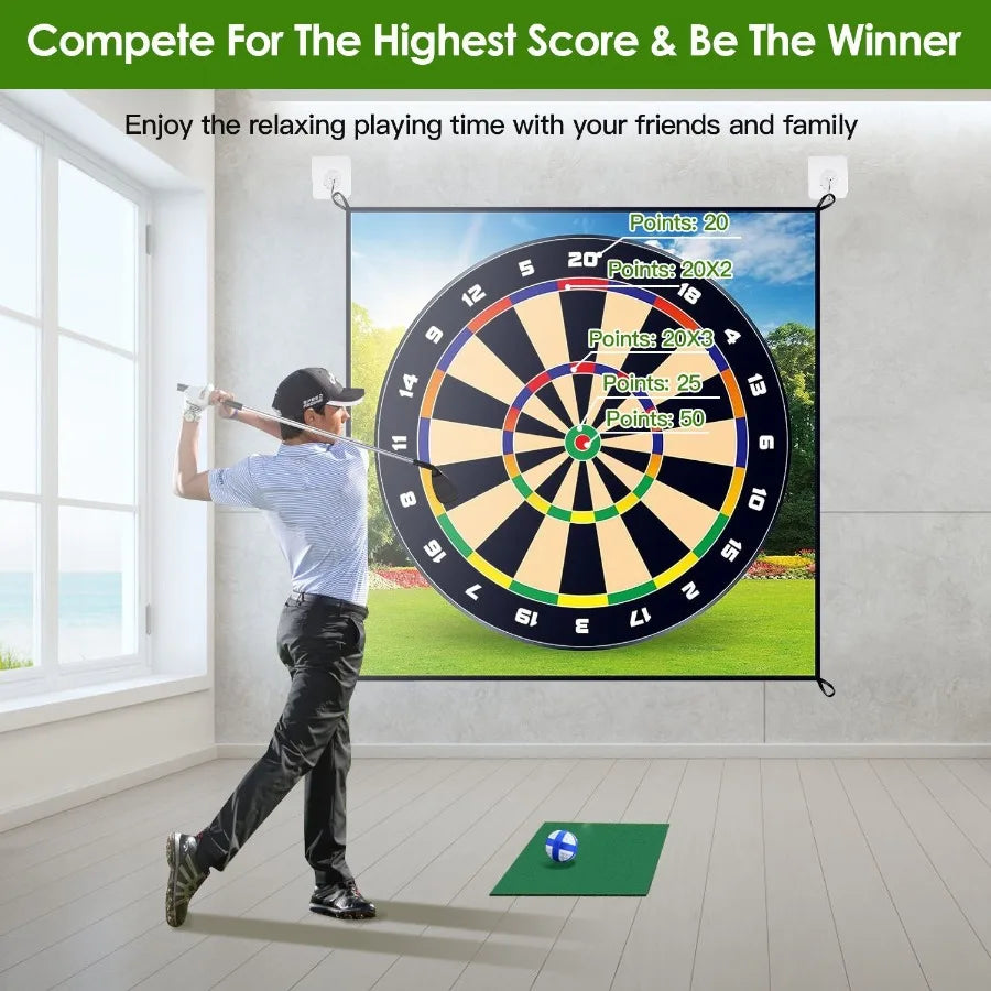 Golf Chipping Dart Game Mat Set With 20 Sticky Balls Ground Stakes Hanging Hooks Carrying Bag
