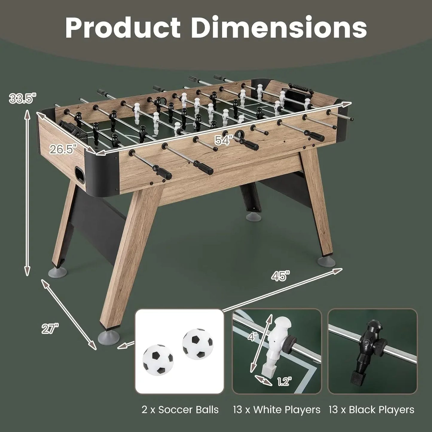 Foosball Table for Adults, with 2 Balls, 26 Players, Adjustable Leg Levelers,