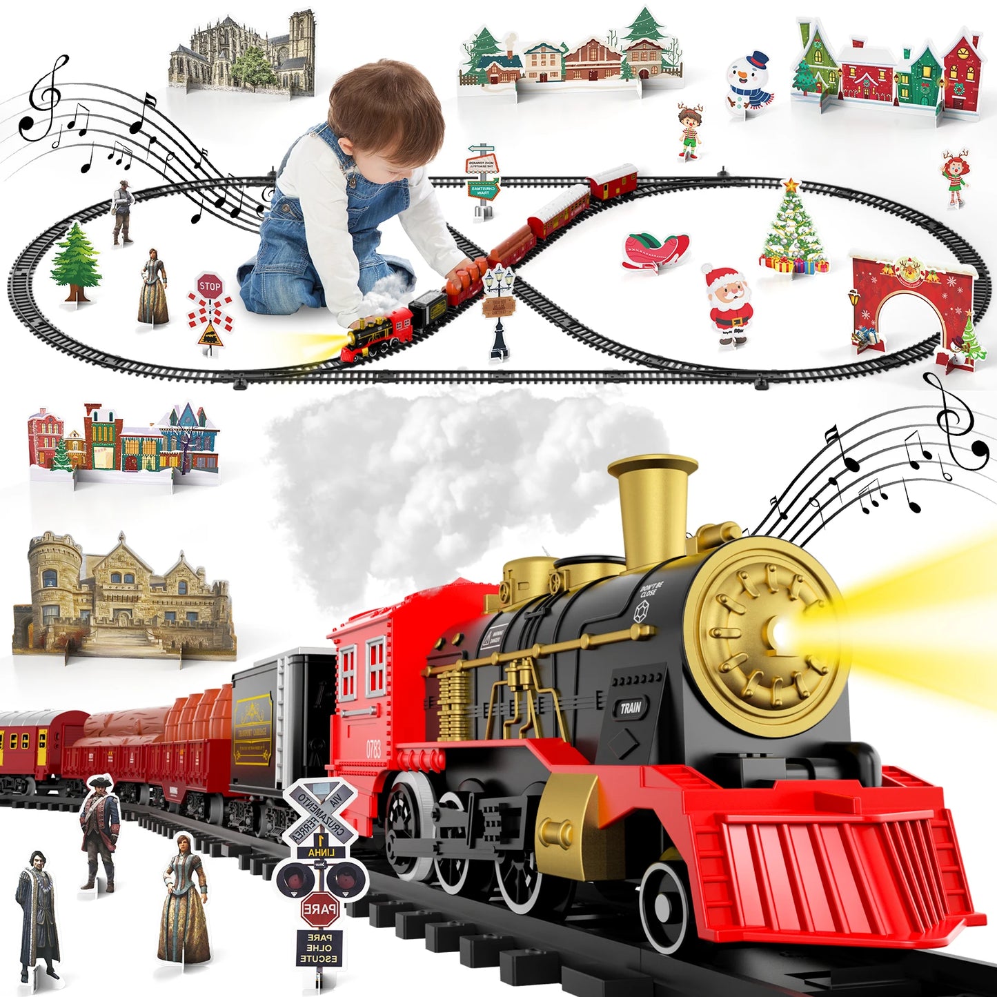 Train Set Smokes Light & Sound Include 6 Car And 28 Tracks Red Train Sets