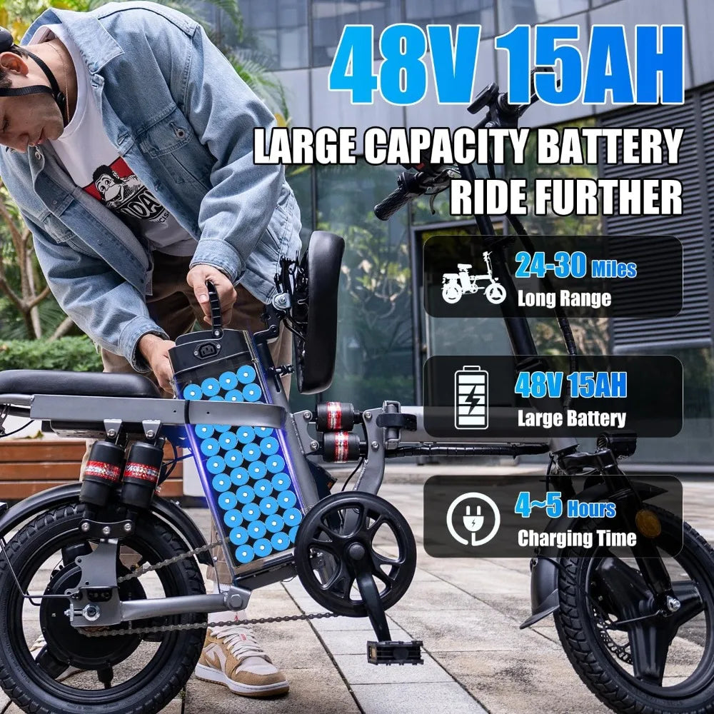 *Electric Bike for Adults, 48V 15AH Removable Battery, 25MPH 35Miles Commuting 500W Brushless Motor