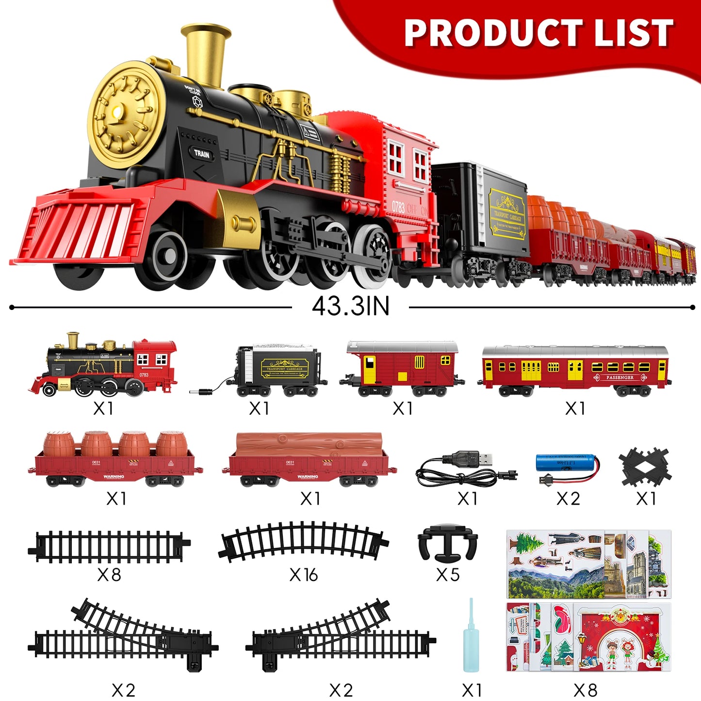 Train Set Smokes Light & Sound Include 6 Car And 28 Tracks Red Train Sets