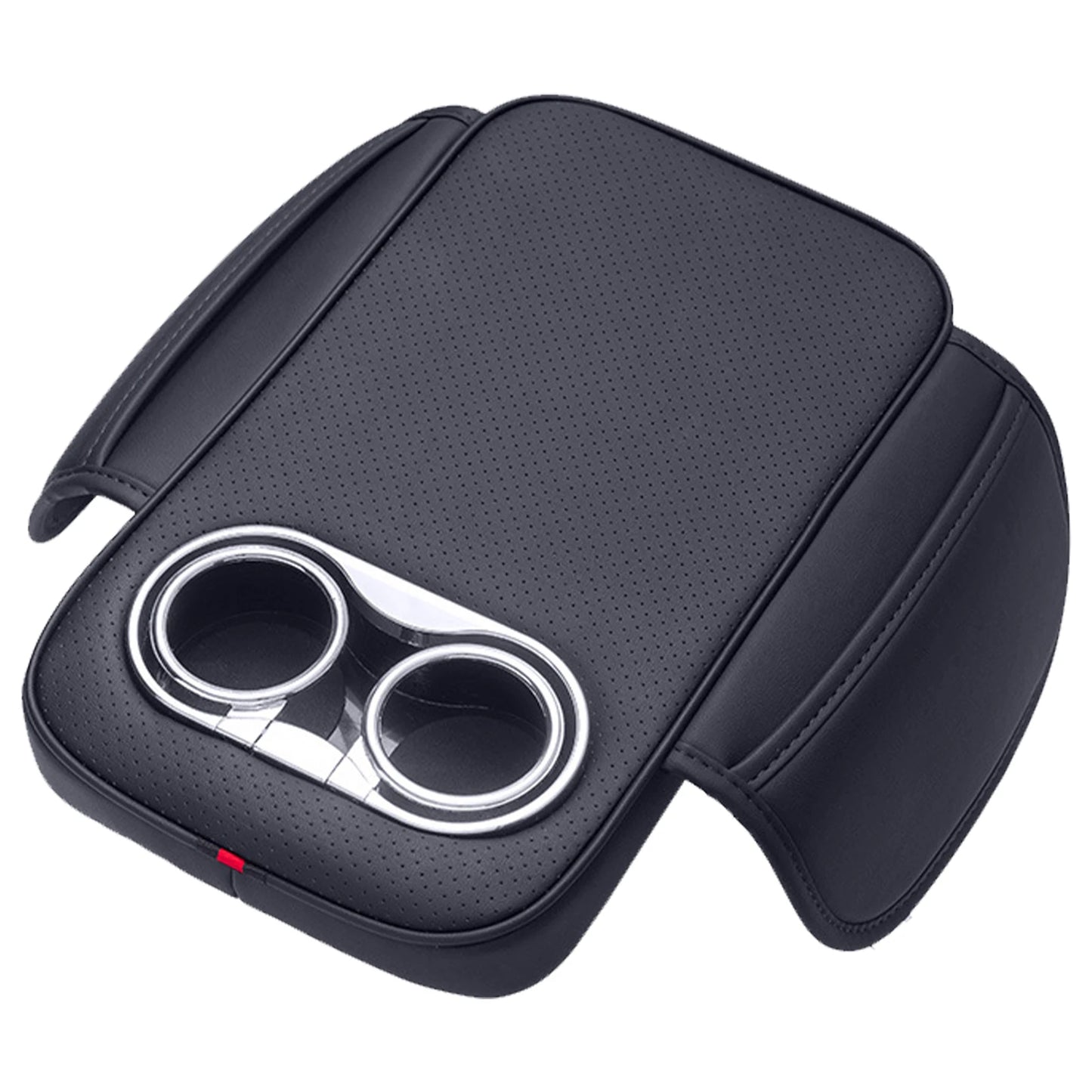 Car Armrest Cushion With 2 Cup Holder And Side Pocket PU Leather