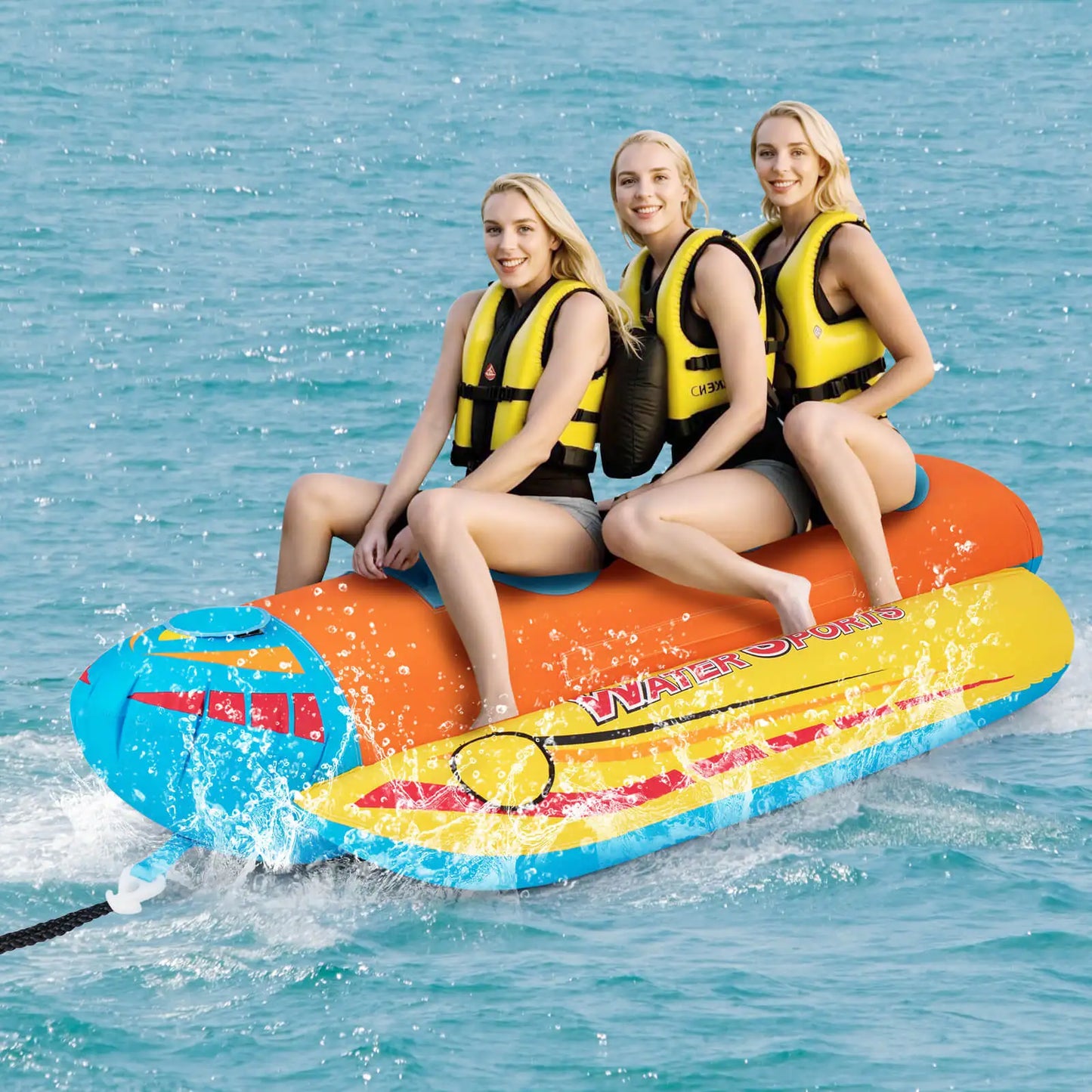 Three Person Inflatable Banana Boat With EVA Padded Seats