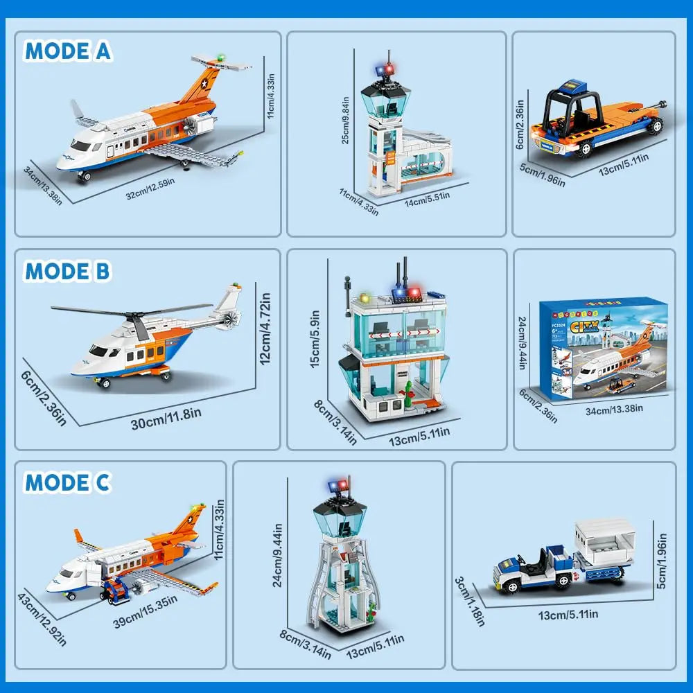 Passenger Airplane Building Set 3 in 1 Airport Toy