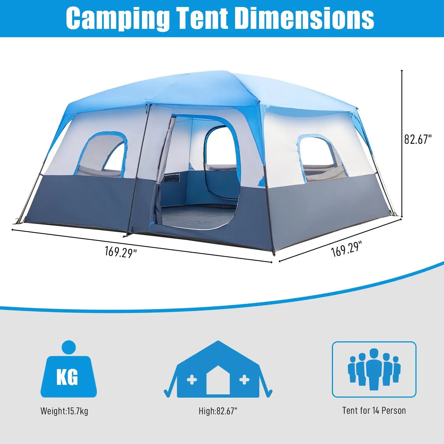14 Person Camping Tent 430x430x210cm Polyester Fiberglass