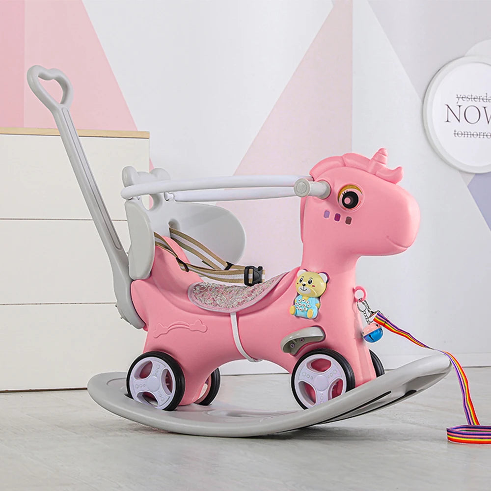 Rocking Horse for Toddlers, Balance Bike with Push Handle