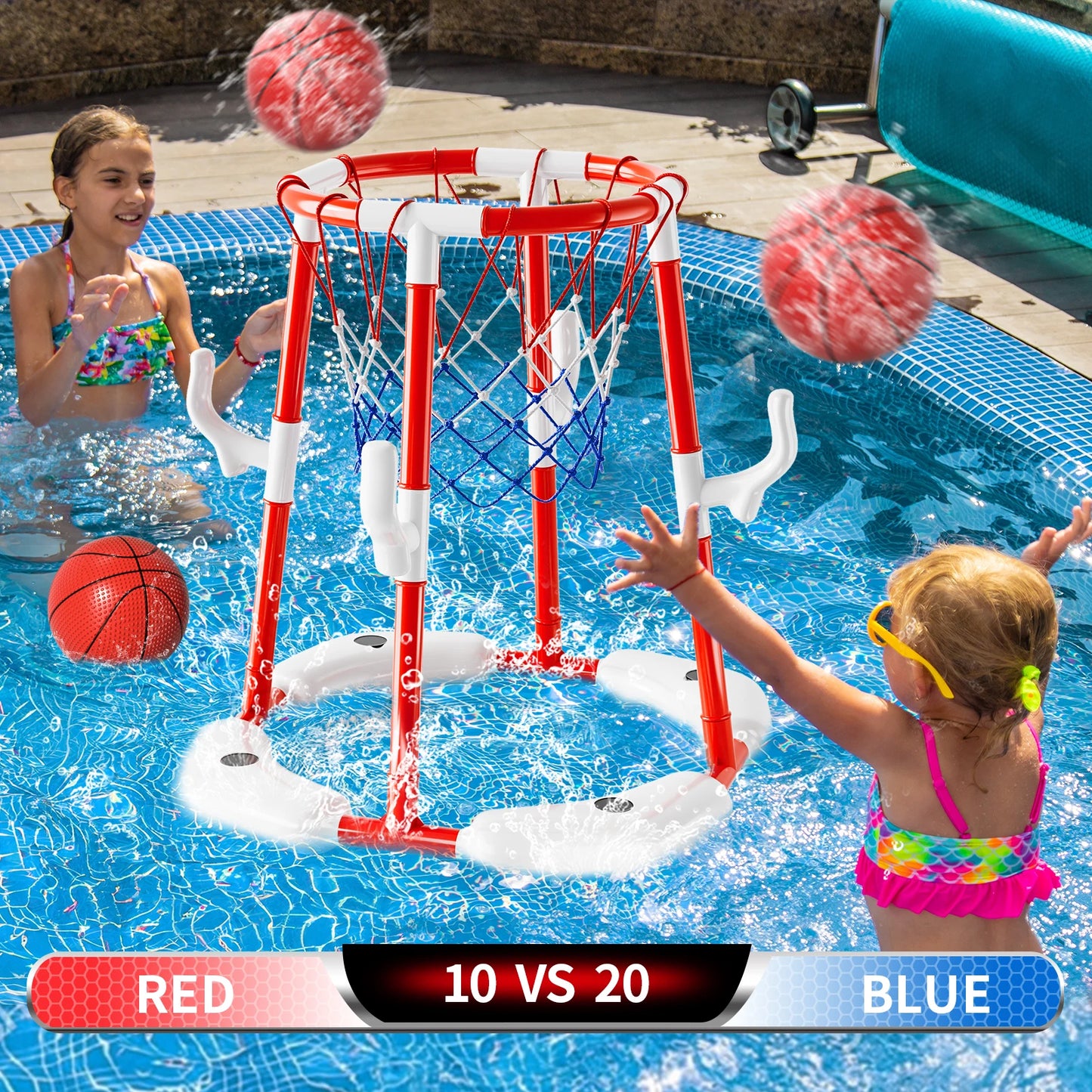 Pool Basketball Hoop Floating Basketball  With 4 Balls Outdoor Indoor Water Play Toys