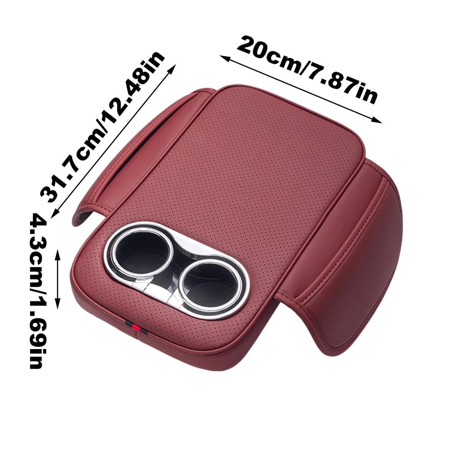 Car Armrest Cushion With 2 Cup Holder And Side Pocket PU Leather