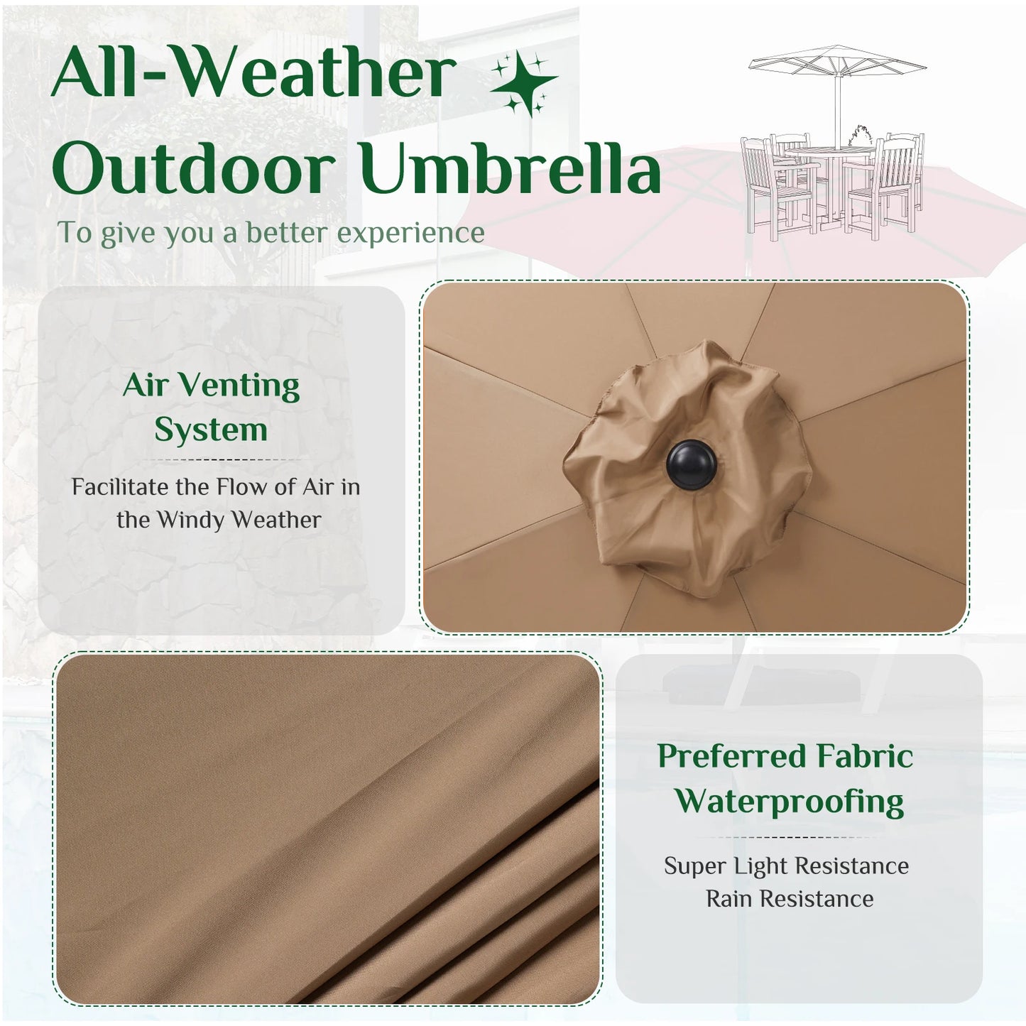 Outdoor Patio Umbrella UV Protection  All Weather