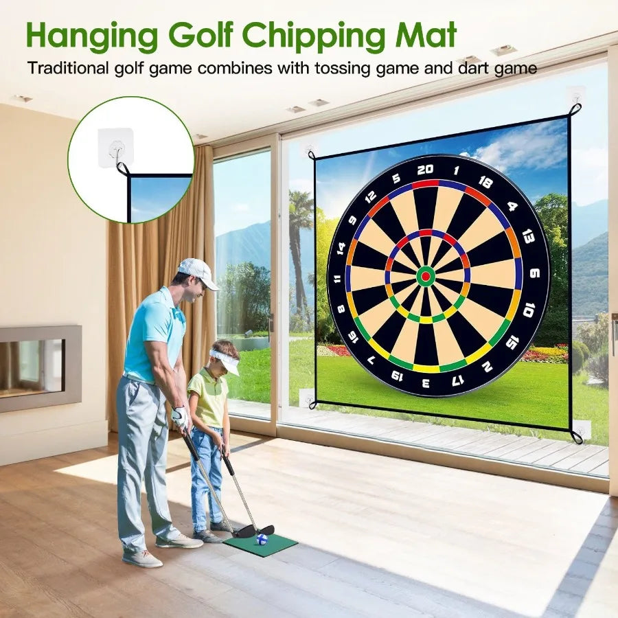 Golf Chipping Dart Game Mat Set With 20 Sticky Balls Ground Stakes Hanging Hooks Carrying Bag