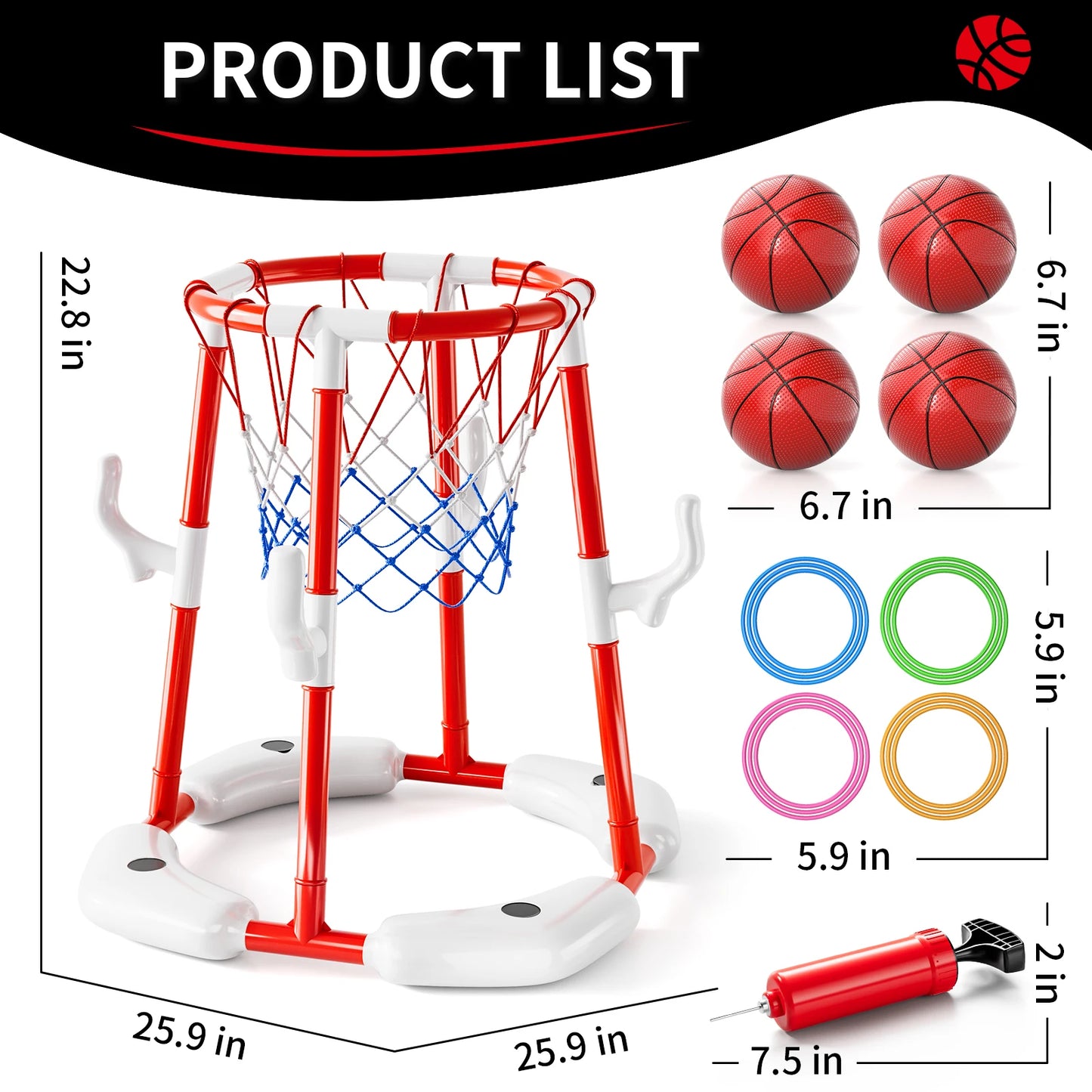 Pool Basketball Hoop Floating Basketball  With 4 Balls Outdoor Indoor Water Play Toys