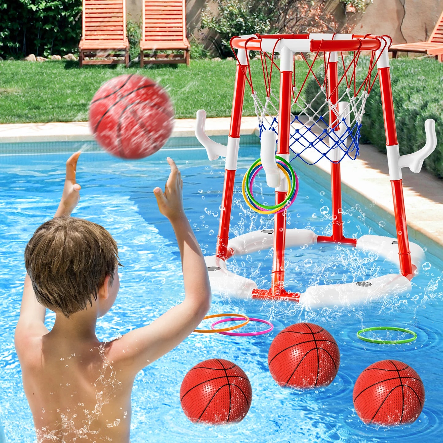 Pool Basketball Hoop Floating Basketball  With 4 Balls Outdoor Indoor Water Play Toys
