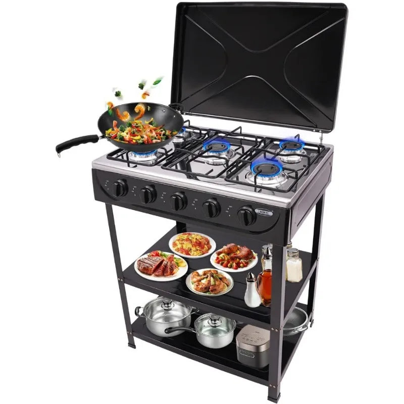 Natural Gas Stove Outdoor 5 Burner Portable Gas Stove with 2 Placement Boards