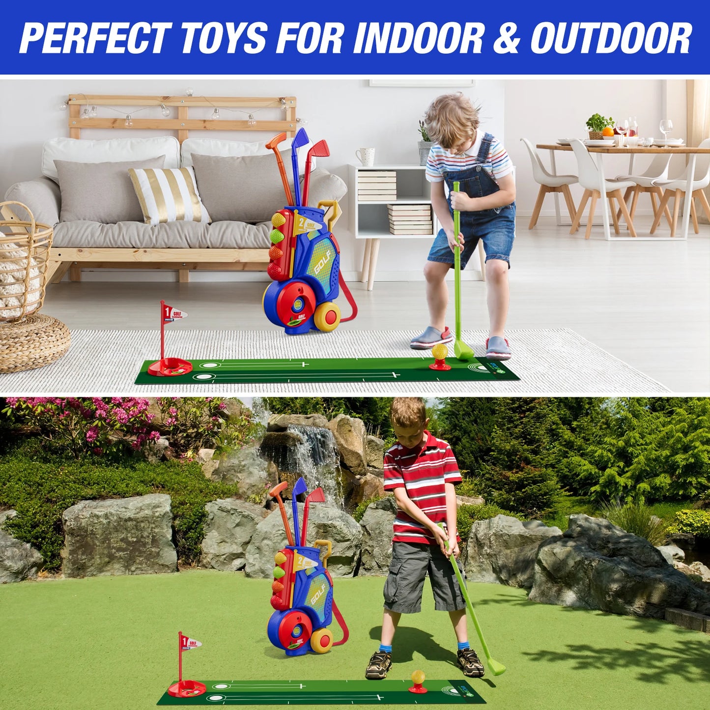 Toddler Golf Set, Upgraded Kids Golf Clubs with 12 Balls, Putting Mat, Shoulder Strap,