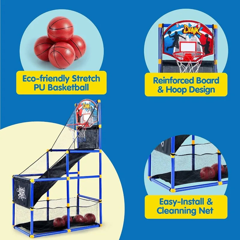 *Arcade Basketball Game Set with 4 Balls and Hoop for Kids 3 to 12 Years Old  - Easy Set Up