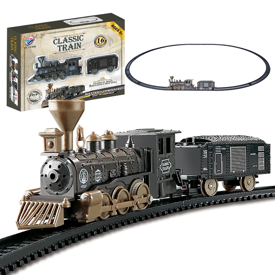 Real Electric Classic Train DIY Puzzle Assembly Track Train Model Children's Toy Car