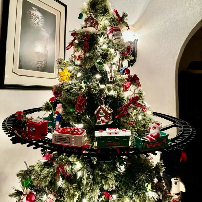 Christmas Train Electric Tree Decoration Track Frame Railway Car with Sound & Light