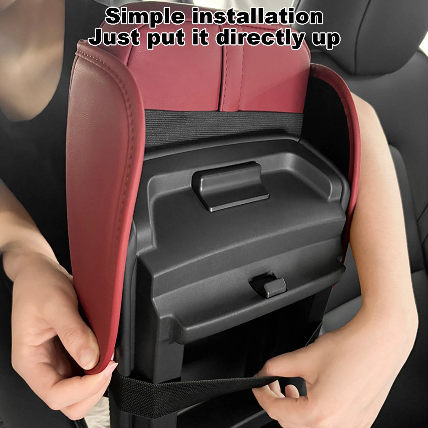 Car Armrest Cushion With 2 Cup Holder And Side Pocket PU Leather