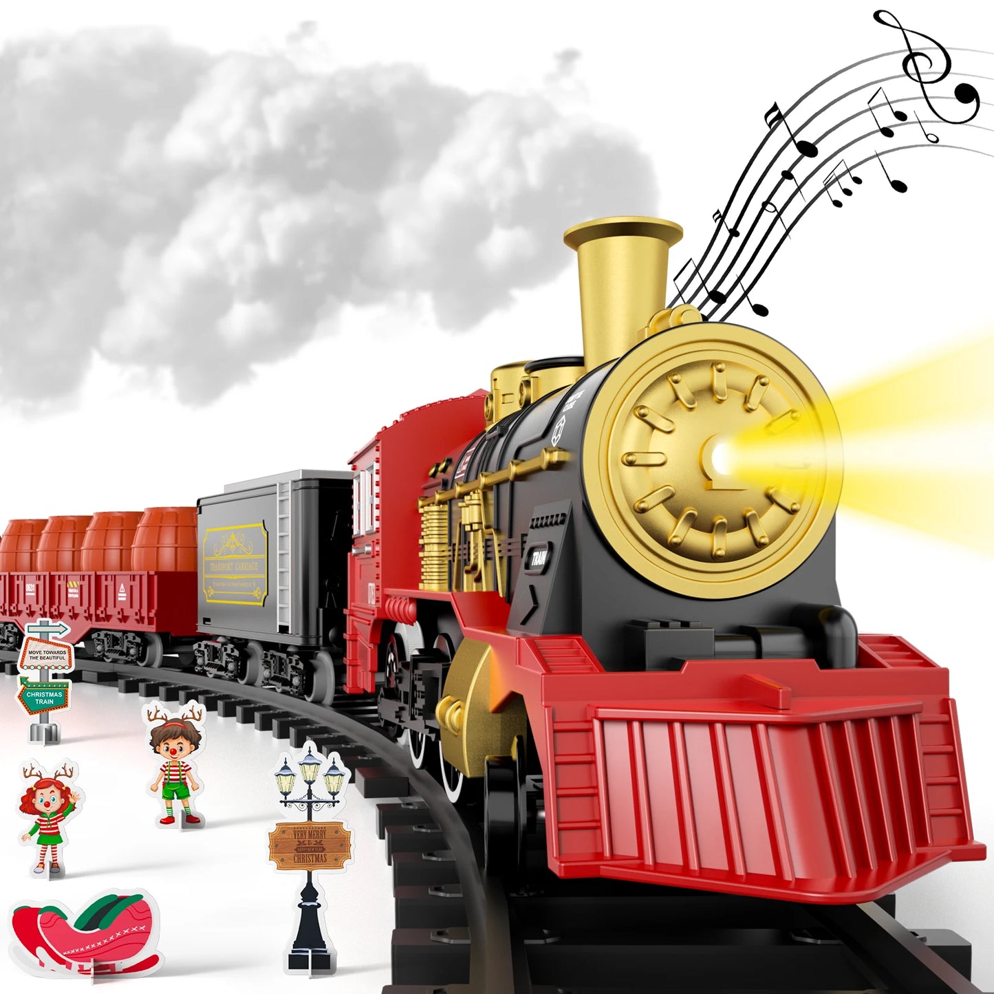 Train Set Smokes Light & Sound Include 6 Car And 28 Tracks Red Train Sets