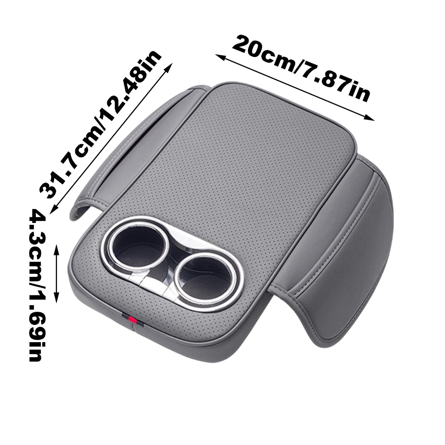 Car Armrest Cushion With 2 Cup Holder And Side Pocket PU Leather