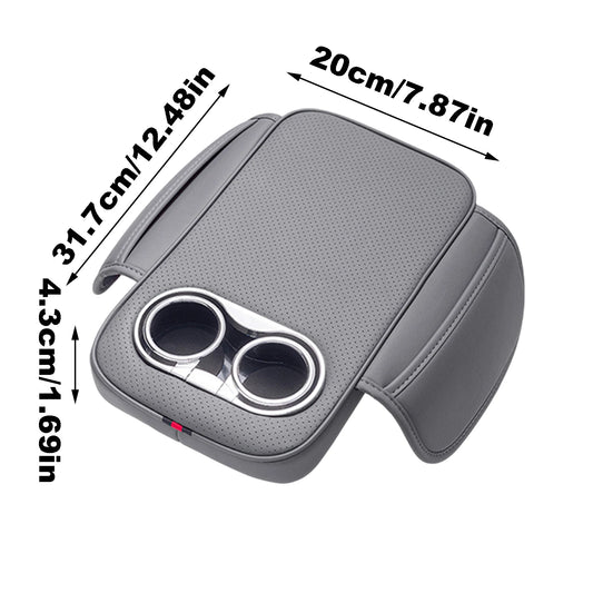 Car Armrest Cushion With 2 Cup Holder And Side Pocket PU Leather