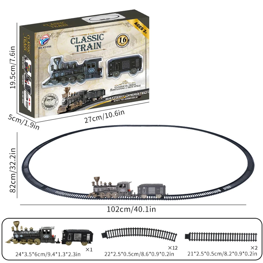 Real Electric Classic Train DIY Puzzle Assembly Track Train Model Children's Toy Car