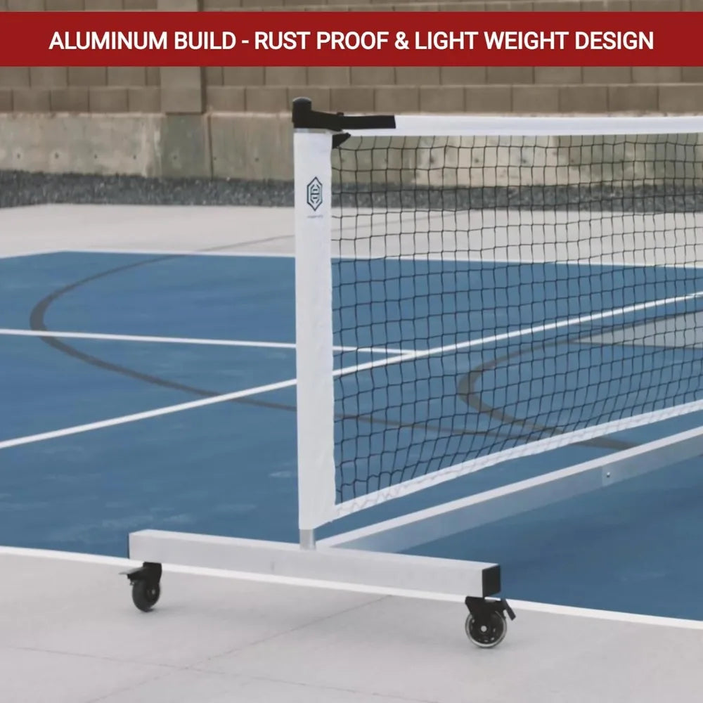 Portable Pickleball Net, Rust Proof Aluminum Frame - Rolling Carry Bag, Locking Rollers