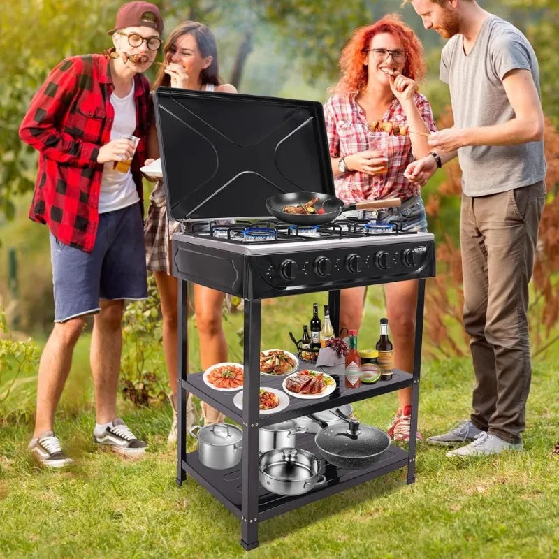 Natural Gas Stove Outdoor 5 Burner Portable Gas Stove with 2 Placement Boards