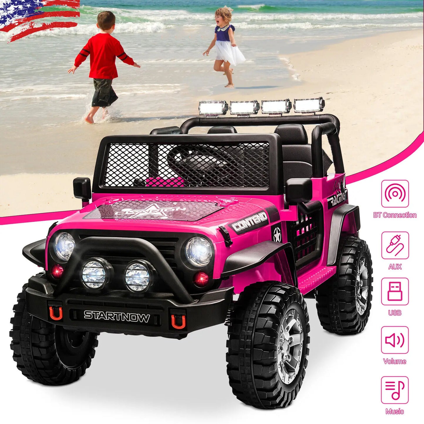 12V Electric Kids Two Seater Truck Pink Remote Control