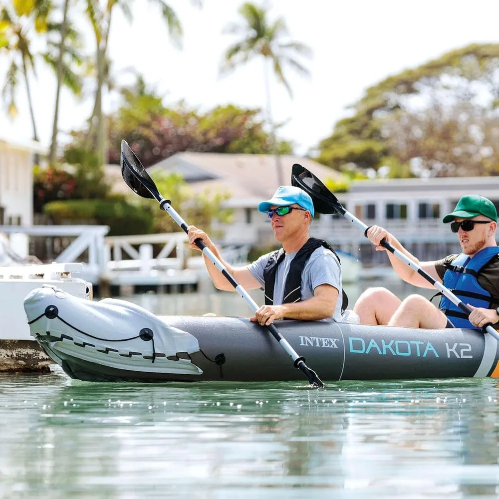 Inflatable Two Person Vinyl Kayak With 86 Inch Oars Pump