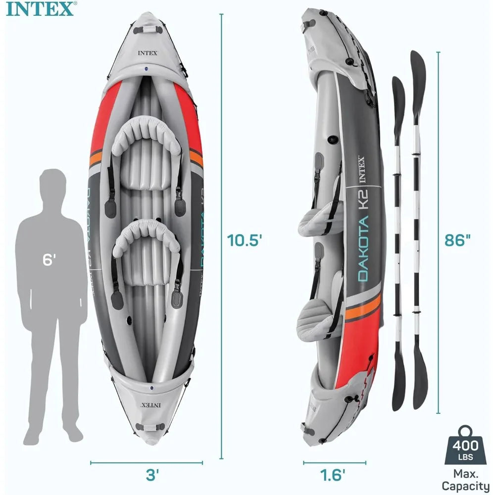 Inflatable Two Person Vinyl Kayak With 86 Inch Oars Pump