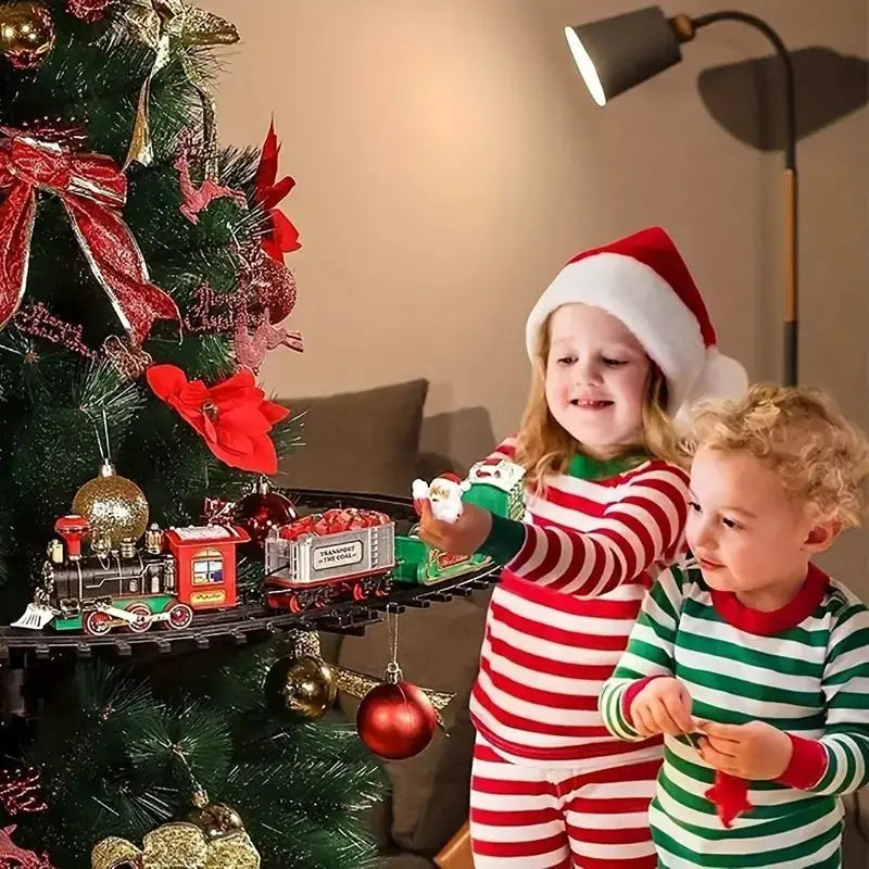 Christmas Train Electric Tree Decoration Track Frame Railway Car with Sound & Light