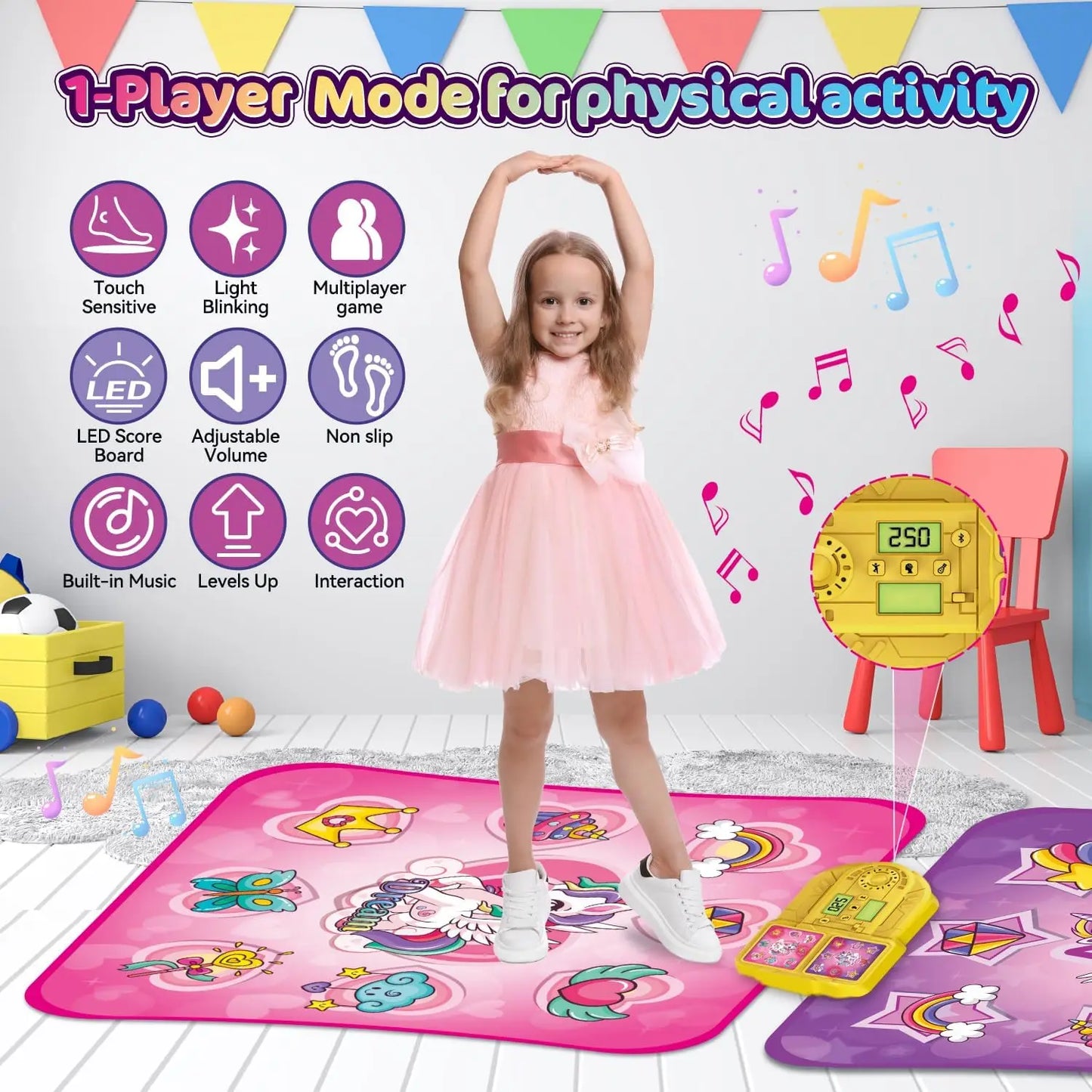 VATOS Unicorn Dance Mat x2 Toys for Girls 9-Level Game
