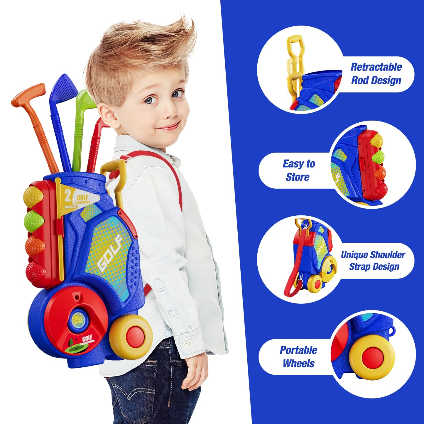 Toddler Golf Set, Upgraded Kids Golf Clubs with 12 Balls, Putting Mat, Shoulder Strap,