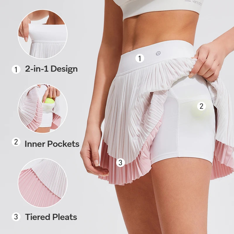 Women Pleated Tennis Skirt with Pockets  High Waisted Golf Shorts Workout Running Skirts