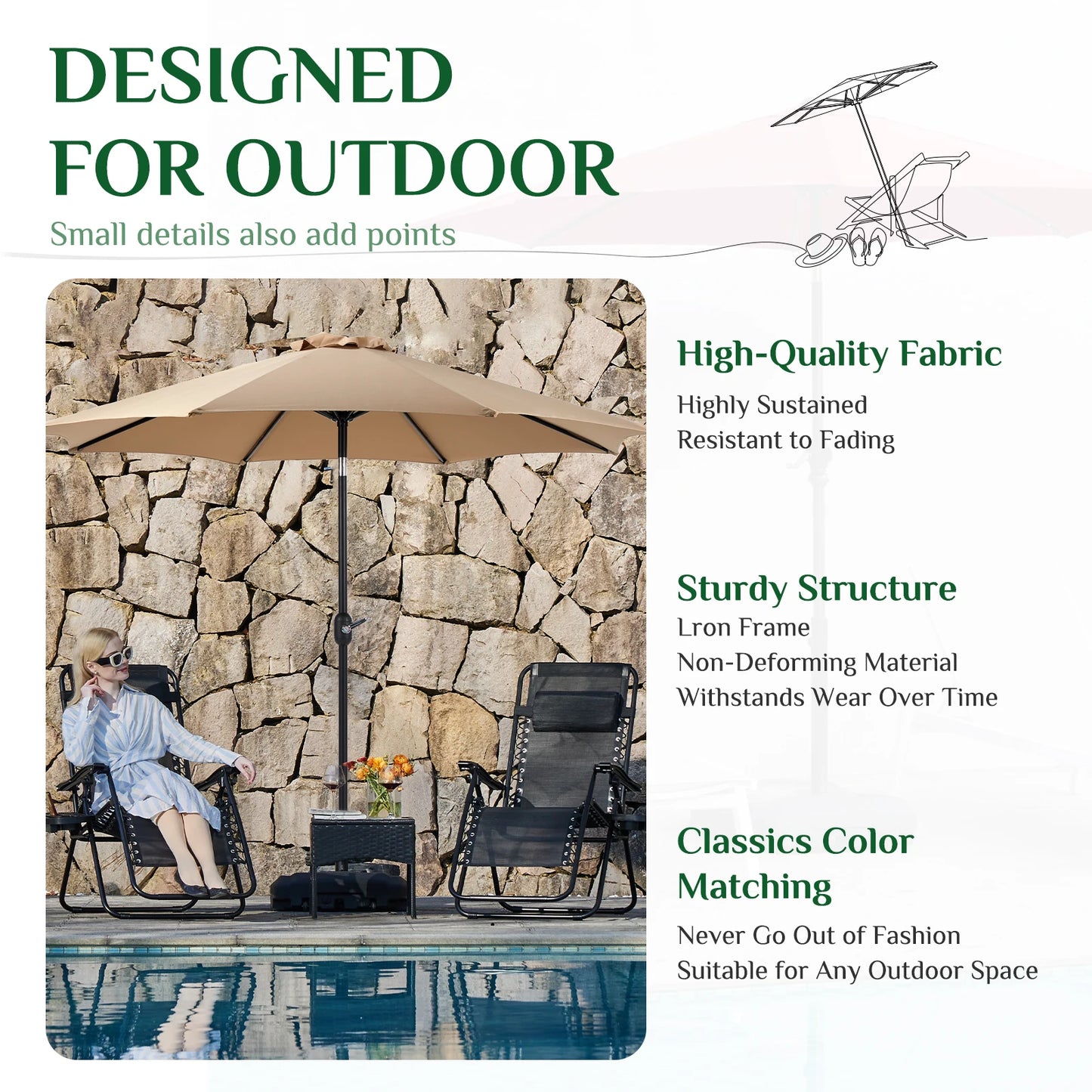 Outdoor Patio Umbrella UV Protection  All Weather