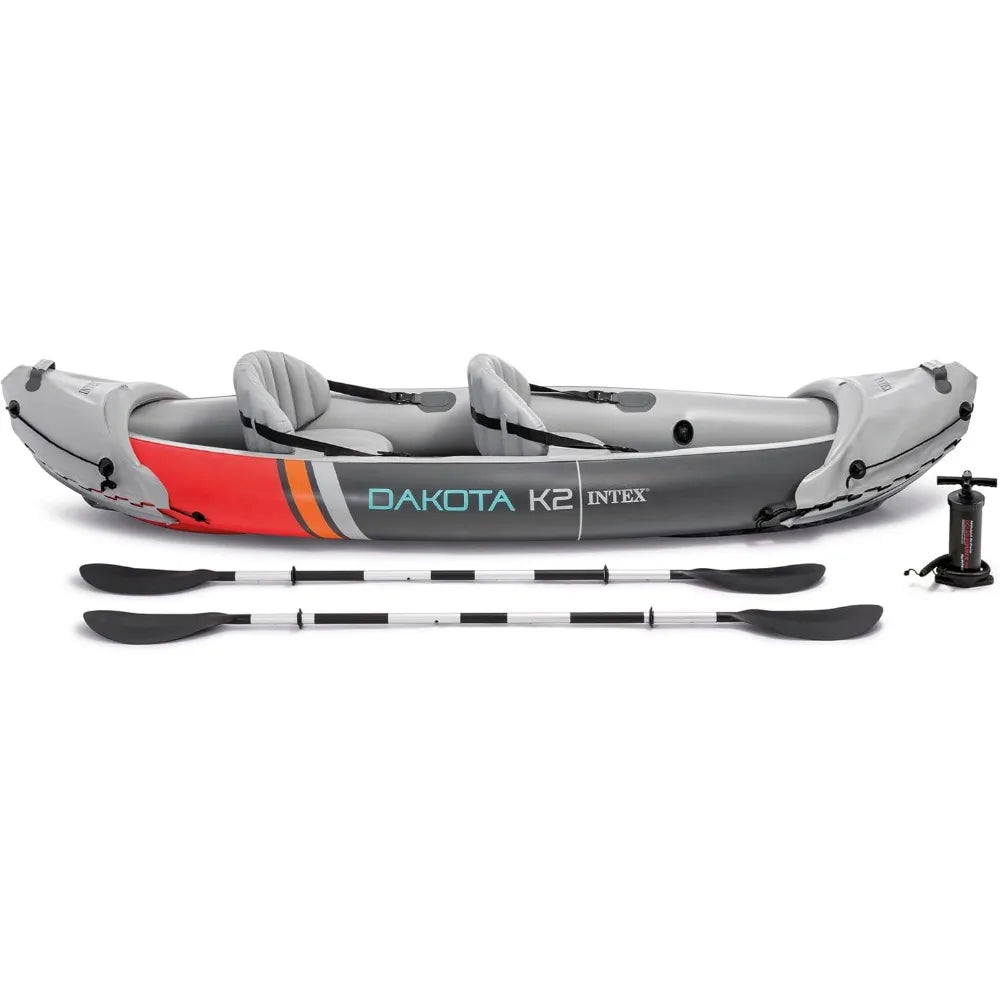 Inflatable Two Person Vinyl Kayak With 86 Inch Oars Pump