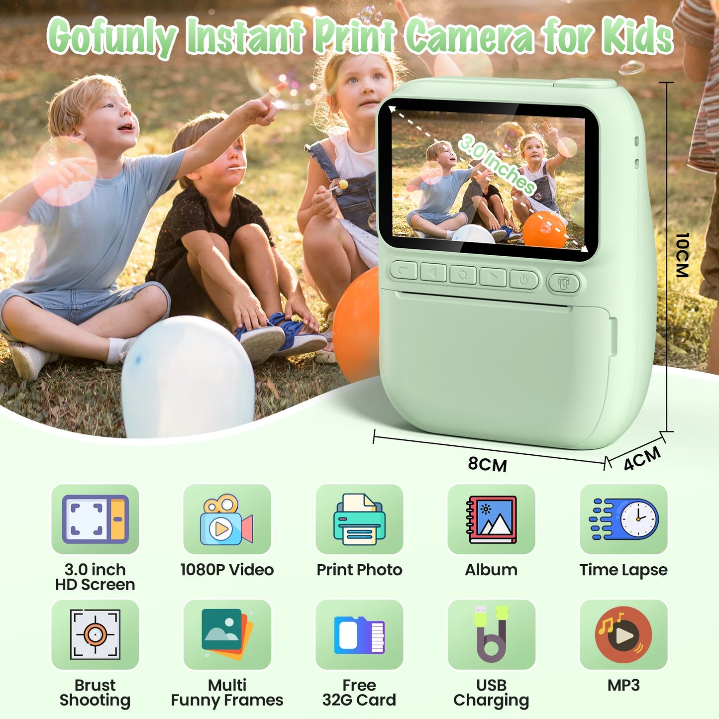 Kids Instant Print Camera 3.0 Mini Digital Camera 1080P