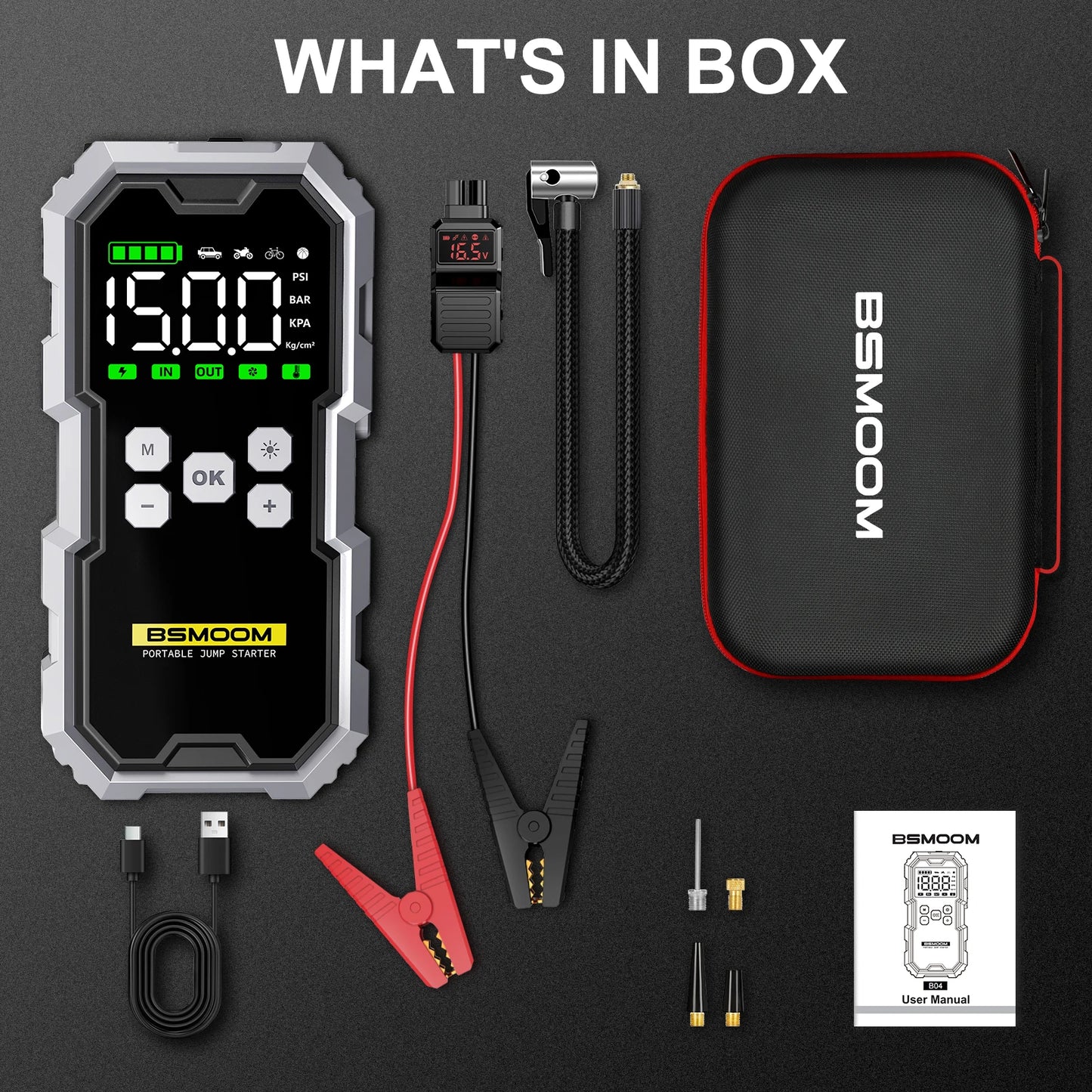 BSMOOM Car Jump Starter With Air Compressor And LCD