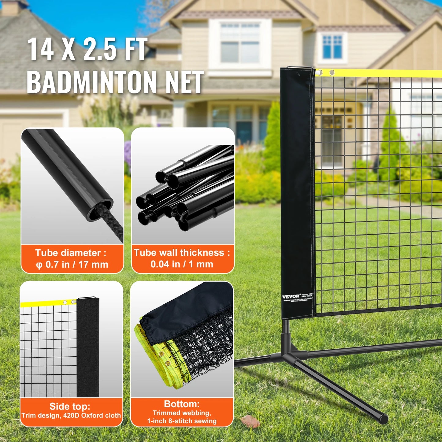 *10/14/17FT Badminton Net Height Adjustable Volleyball Net Wide Foldable