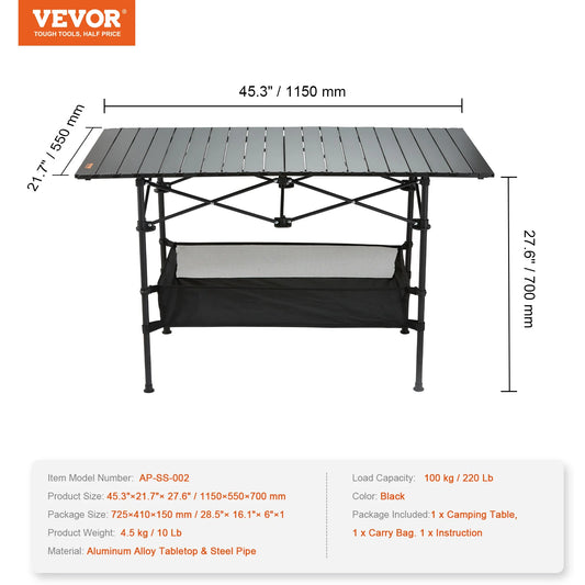 220 66lbs Outdoor Folding Camping Table With Storage Bag