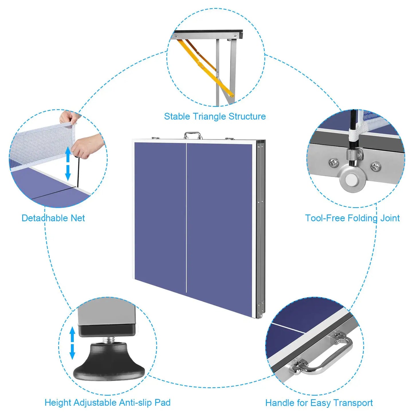 Portable 6ft Foldable Table Tennis Set with Paddles and Balls