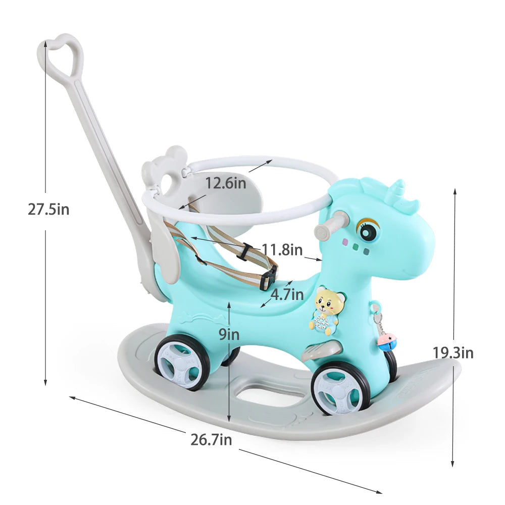 Rocking Horse for Toddlers, Balance Bike with Push Handle