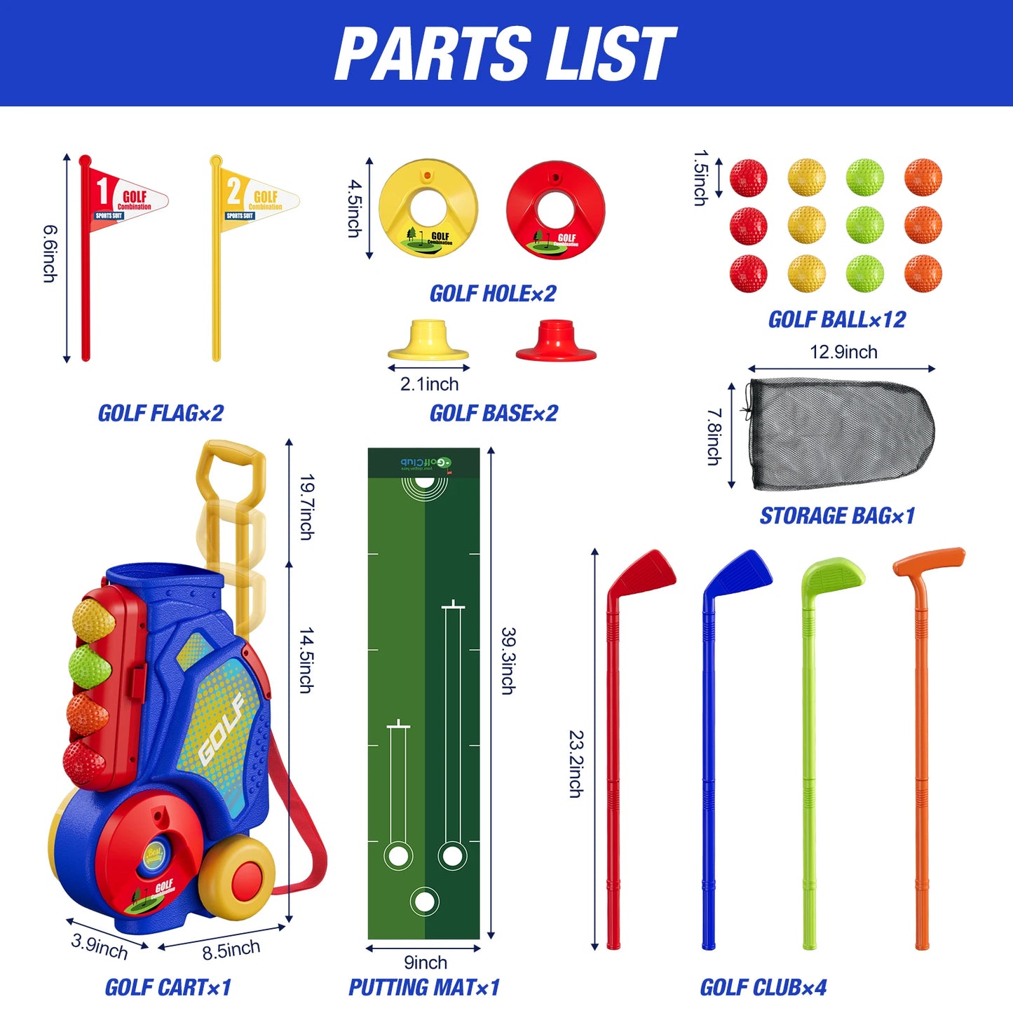 Toddler Golf Set, Upgraded Kids Golf Clubs with 12 Balls, Putting Mat, Shoulder Strap,