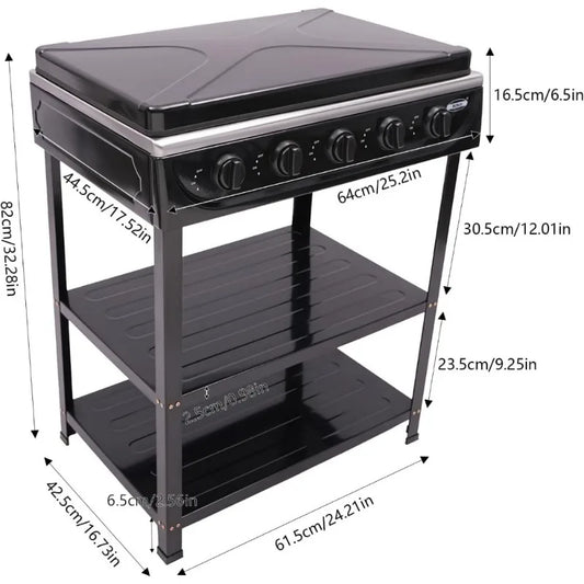 Natural Gas Stove Outdoor 5 Burner Portable Gas Stove with 2 Placement Boards