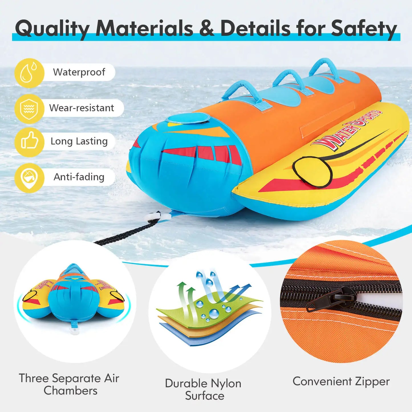 Three Person Inflatable Banana Boat With EVA Padded Seats